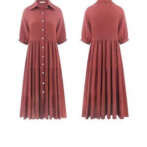 R.Vivimos Women's Half Sleeves Button Down Midi Dress Size Medium NWT